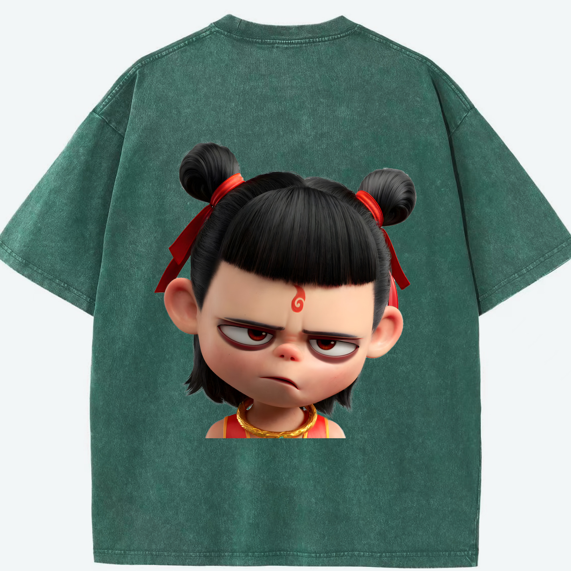 （画像用） Ne Zha 2 ナタ 魔童の大暴れ 綿100% ヴィンテージ風 半袖Tシャツ（背面プリント）